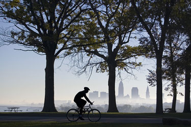 bicycle rider silhouette in a Cleveland, Ohio park